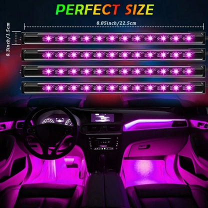 4-Pack LED Car Interior Lighting Kit- Cigarette Lighter Plug, 22.5cm/8.86inch, Smart App Control And Remote Control, Colorful Floor Lights With Music Sync, Enhances Ambiance, No Batteries Required