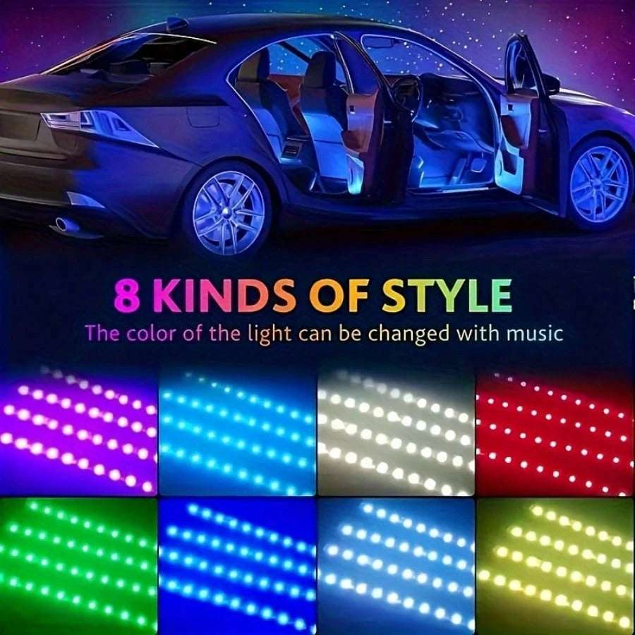 4-Pack LED Car Interior Lighting Kit- Cigarette Lighter Plug, 22.5cm/8.86inch, Smart App Control And Remote Control, Colorful Floor Lights With Music Sync, Enhances Ambiance, No Batteries Required