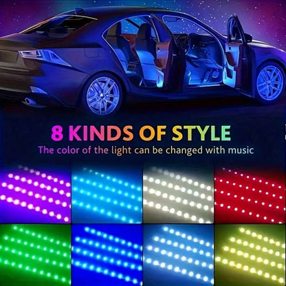 4-Pack LED Car Interior Lighting Kit- Cigarette Lighter Plug, 22.5cm/8.86inch, Smart App Control And Remote Control, Colorful Floor Lights With Music Sync, Enhances Ambiance, No Batteries Required