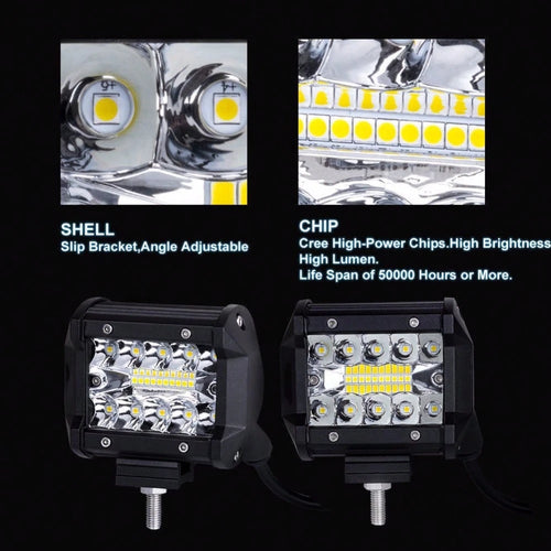 4-Pack- New High Brightness 4-Inch LED Light 3-Row 480W Plastic-Half Aluminum Work Light Spotlight Bar Car-Road Front Bumper Driving Light, Ultra-High Lumen Brightness, Suitable For Electric Vehicles