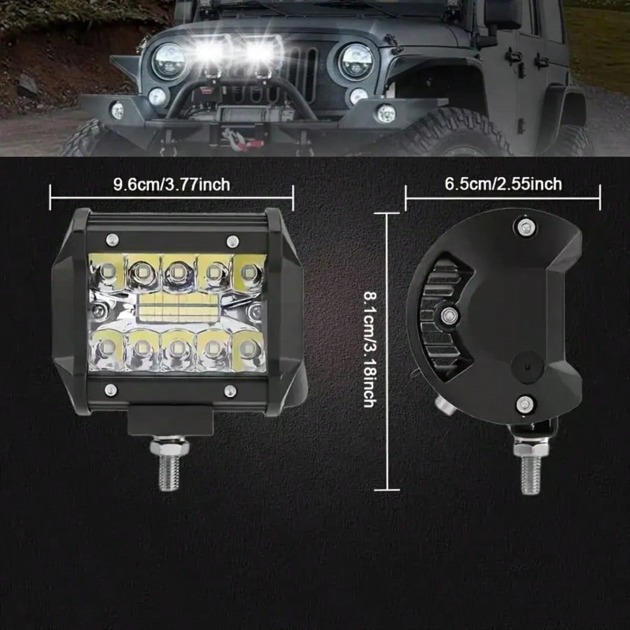 4-Pack- New High Brightness 4-Inch LED Light 3-Row 480W Plastic-Half Aluminum Work Light Spotlight Bar Car-Road Front Bumper Driving Light, Ultra-High Lumen Brightness, Suitable For Electric Vehicles