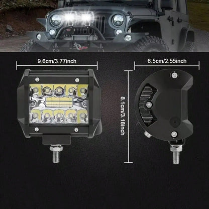 4-Pack- New High Brightness 4-Inch LED Light 3-Row 480W Plastic-Half Aluminum Work Light Spotlight Bar Car-Road Front Bumper Driving Light, Ultra-High Lumen Brightness, Suitable For Electric Vehicles