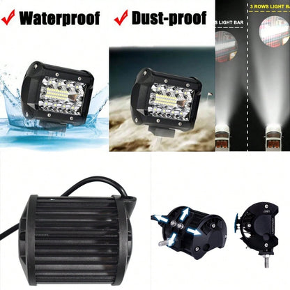 4-Pack- New High Brightness 4-Inch LED Light 3-Row 480W Plastic-Half Aluminum Work Light Spotlight Bar Car-Road Front Bumper Driving Light, Ultra-High Lumen Brightness, Suitable For Electric Vehicles