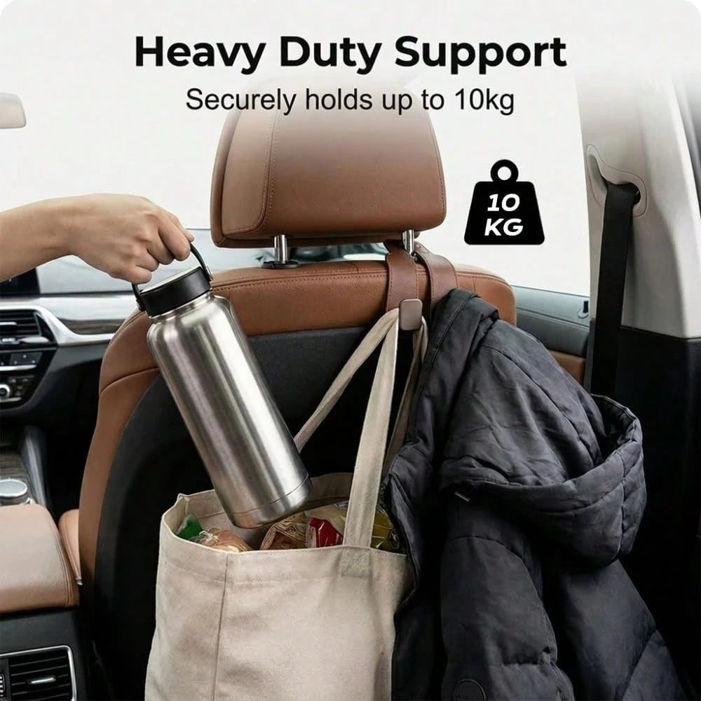 4 PCS Leather Car Headrest Hooks, Heavy Duty Double Metal Hanger Hooks For Car Seat Back, Universal Auto Interior Accessory For Purses, Grocery Bags, Umbrellas