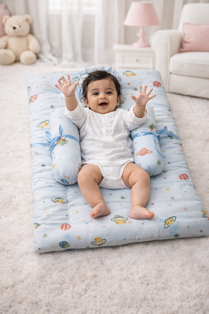 4 Pcs Muslin Bedding Set for 0 to 6 Months - Blue Planet