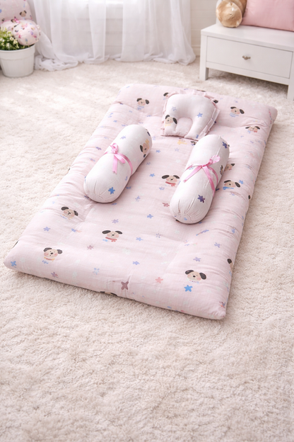 4 Pcs Muslin Bedding Set for 0 to 6 Months - Pink Puppy