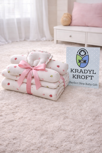 4 Pcs Muslin Bedding Set for 0 to 6 Months - Strawberry