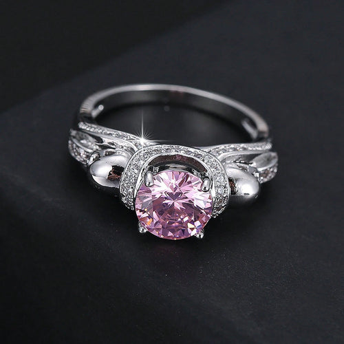 4 Prong Double Skull Round Women Ring, Multi Color Pave Band, Gothic Halloween Statement Finger Accessory Party Cosplay