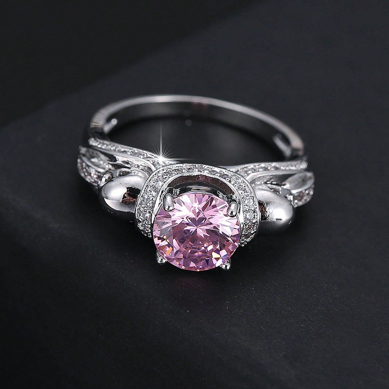 4 Prong Double Skull Round Women Ring, Multi Color Pave Band, Gothic Halloween Statement Finger Accessory Party Cosplay