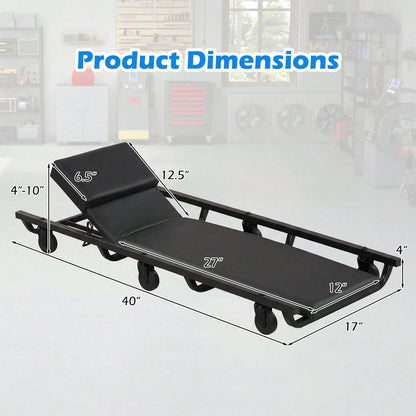 40 Inch Rolling Creeper, Padded Mechanic Cart With Adjustable Backrest & Headrest Black + Red/Black