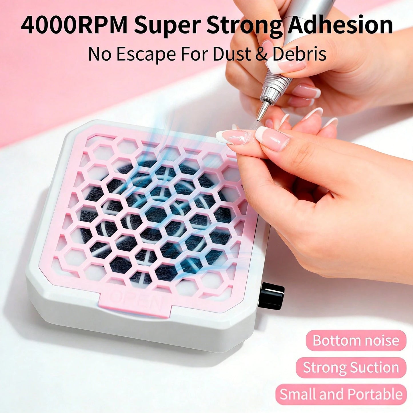 4000RPM Adjustable Suction Nail Dust Collector With 10 Filter Pads, Shiny Nail Sequin Powder Collector, Professional Nail Art Tool For Acrylic Nails, 2 Styles Available- Christmas & Valentine's Day G