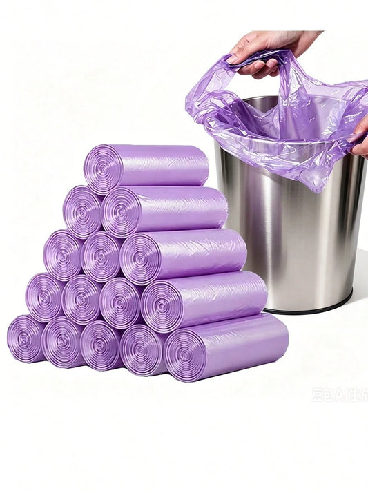 40pcs Lavender Scented Kitchen Trash Bags, T-Shirt Style Extra Thick & Leak-Proof Garbage Bags, Strong Purple Large Household Waste Bags For Bathroom, Office & Car, Daily Home Cleaning Essential