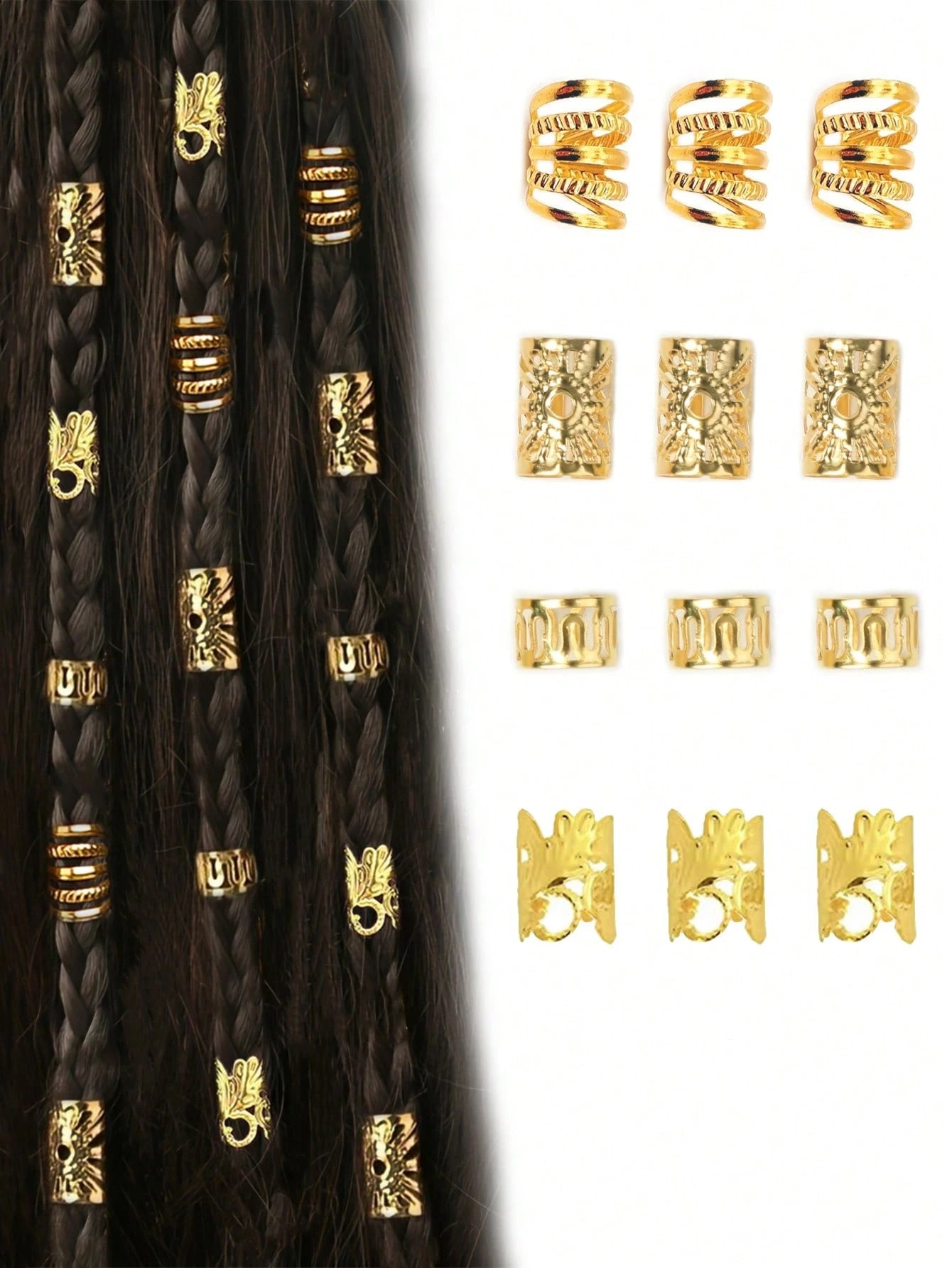 40pcs/Set Mixed Shapes Dreadlock Hair Ties, Suitable For Braiding Hairstyles, Adjustable Hair Bands For All Seasons