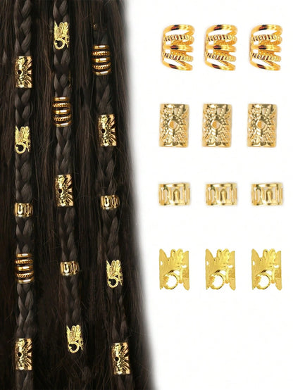 40pcs/Set Mixed Shapes Dreadlock Hair Ties, Suitable For Braiding Hairstyles, Adjustable Hair Bands For All Seasons