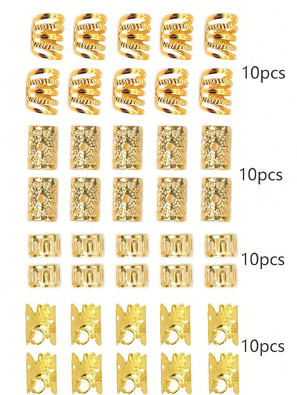 40pcs/Set Mixed Shapes Dreadlock Hair Ties, Suitable For Braiding Hairstyles, Adjustable Hair Bands For All Seasons