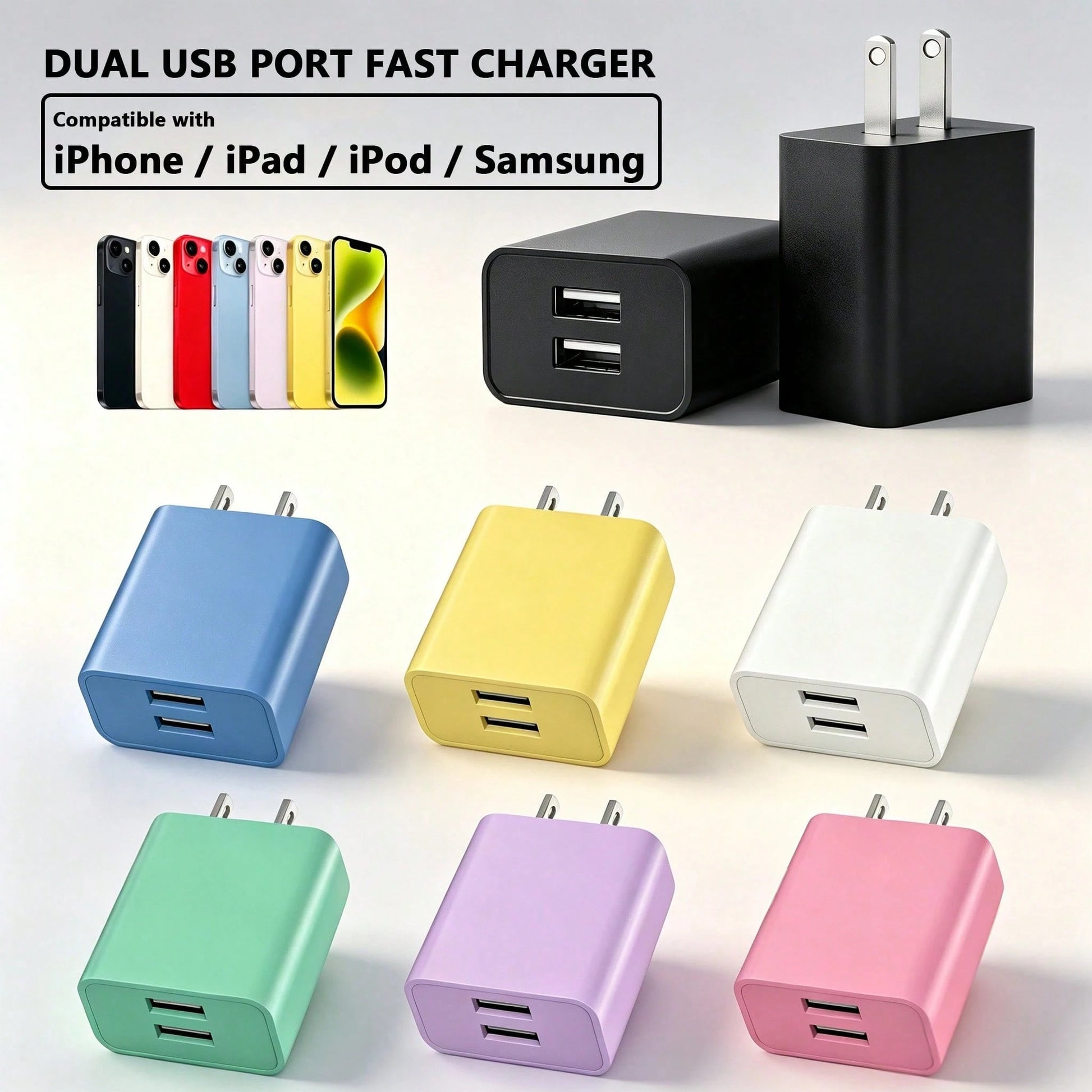 40W Dual‑USB Wall Charger Adapter For Fast Charging, Dual‑Port Plug With US Plug. Compatible With IPhone 17/16/15/14/13/12/11 Pro Max/XS/X/SE 2022 And. Wall‑Mount Charger For Android Phones, Great Fo