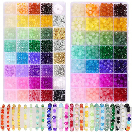 420pcs 8mm/1200pcs 6mm Glass Beads, Jewelry Making Beads Set, Suitable For Bracelets, Necklaces, Earrings, Craft Gifts, DIY Beads Set, DIY Material Kit