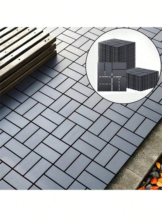 44 Pack 12"X12" Plastic Interlocking Deck Tiles- Waterproof Outdoor For All Weather. Ideal For Poolside, Balcony And Backyard. Gray