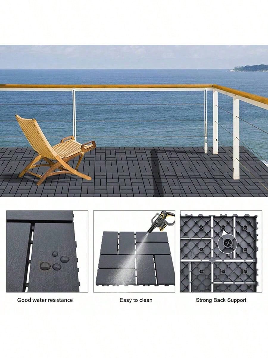 44 Pack 12"X12" Plastic Interlocking Deck Tiles- Waterproof Outdoor For All Weather. Ideal For Poolside, Balcony And Backyard. Gray