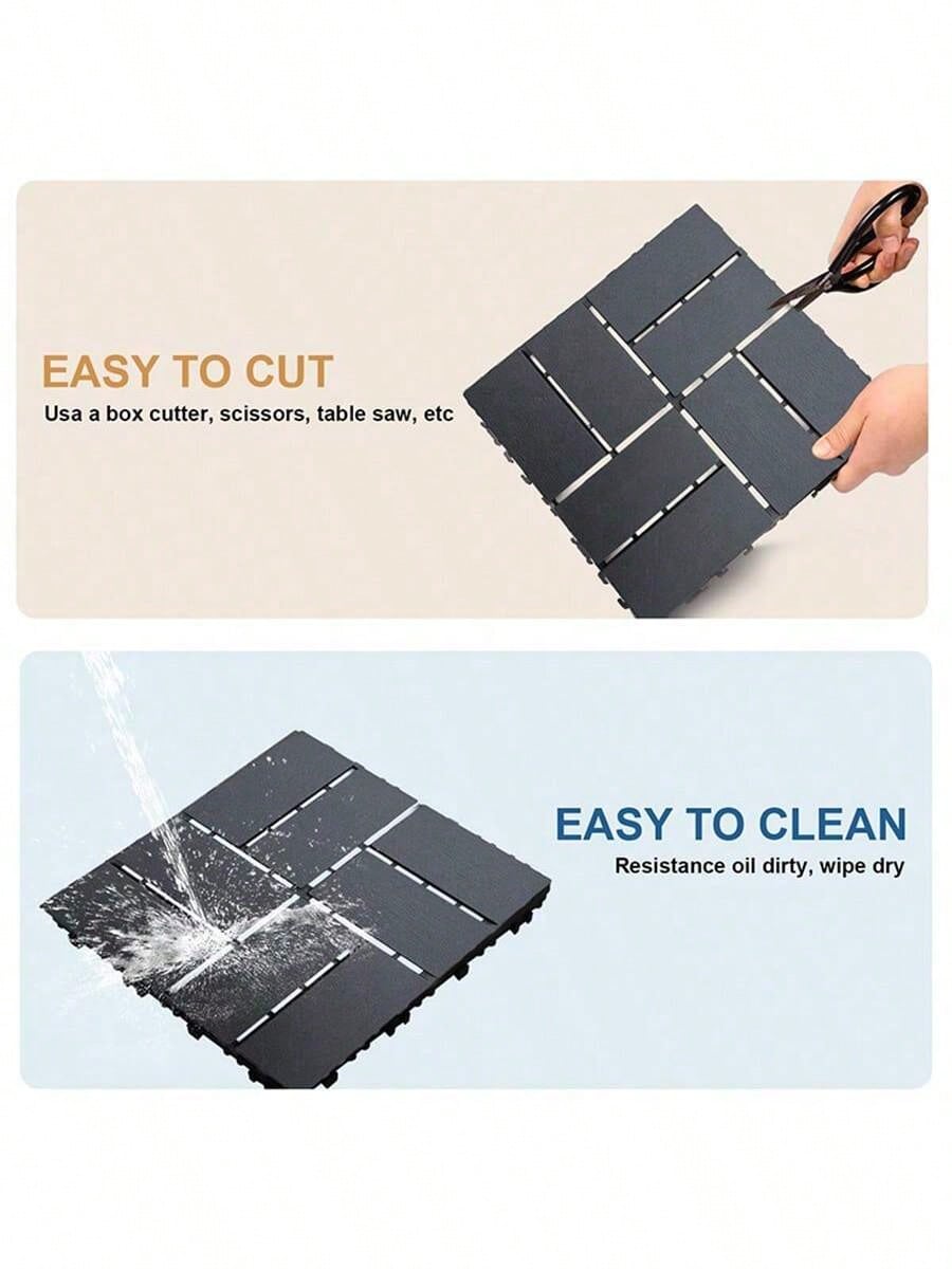 44 Pack 12"X12" Plastic Interlocking Deck Tiles- Waterproof Outdoor For All Weather. Ideal For Poolside, Balcony And Backyard. Gray