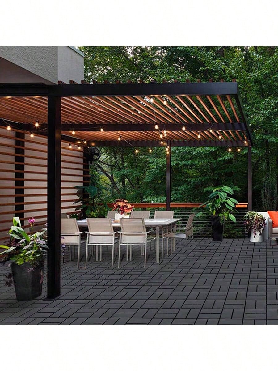44 Pack 12"X12" Plastic Interlocking Deck Tiles- Waterproof Outdoor For All Weather. Ideal For Poolside, Balcony And Backyard. Gray