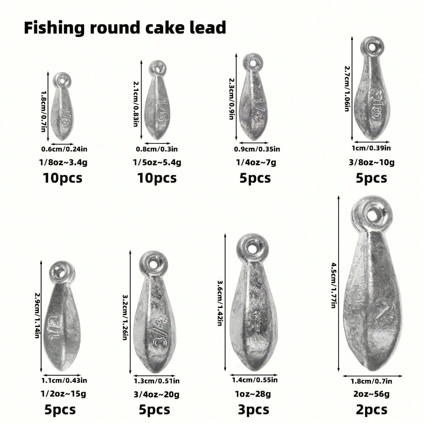 45pcs Fishing Weight Set- Assorted Hexagon And Teardrop Shaped Lead Sinkers With Rings, 1/8 Oz To 2 Oz- Ideal For Sea Fishing And Drop Shot Casting