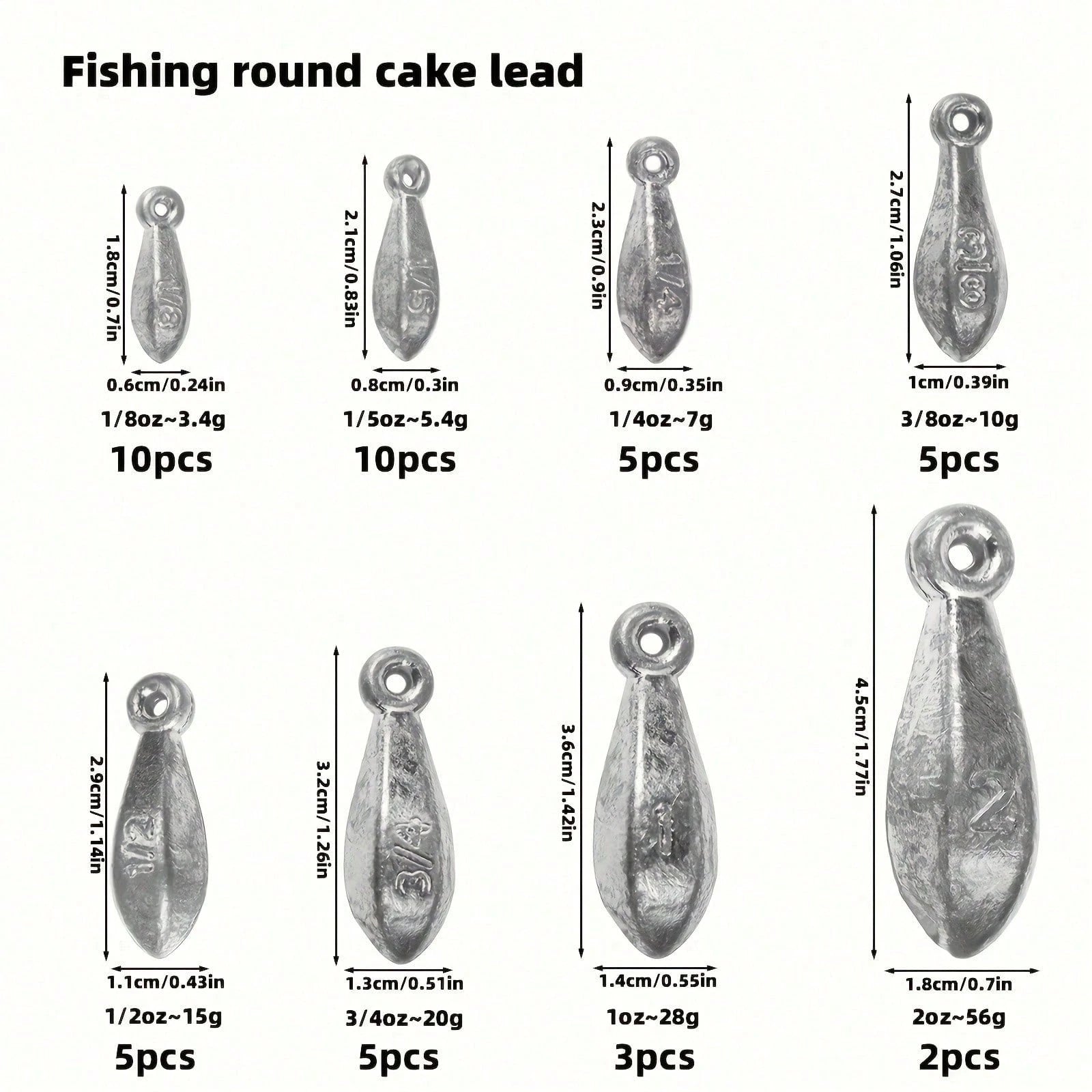 45pcs Fishing Weight Set- Assorted Hexagon And Teardrop Shaped Lead Sinkers With Rings, 1/8 Oz To 2 Oz- Ideal For Sea Fishing And Drop Shot Casting