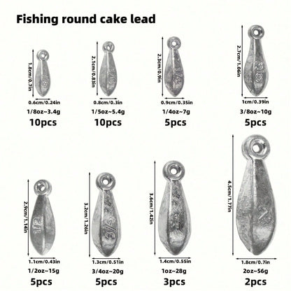 45pcs Fishing Weight Set- Assorted Hexagon And Teardrop Shaped Lead Sinkers With Rings, 1/8 Oz To 2 Oz- Ideal For Sea Fishing And Drop Shot Casting