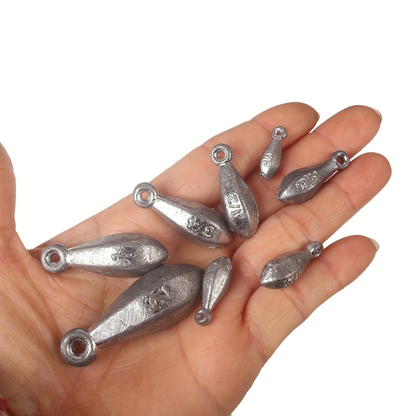 45pcs Fishing Weight Set- Assorted Hexagon And Teardrop Shaped Lead Sinkers With Rings, 1/8 Oz To 2 Oz- Ideal For Sea Fishing And Drop Shot Casting