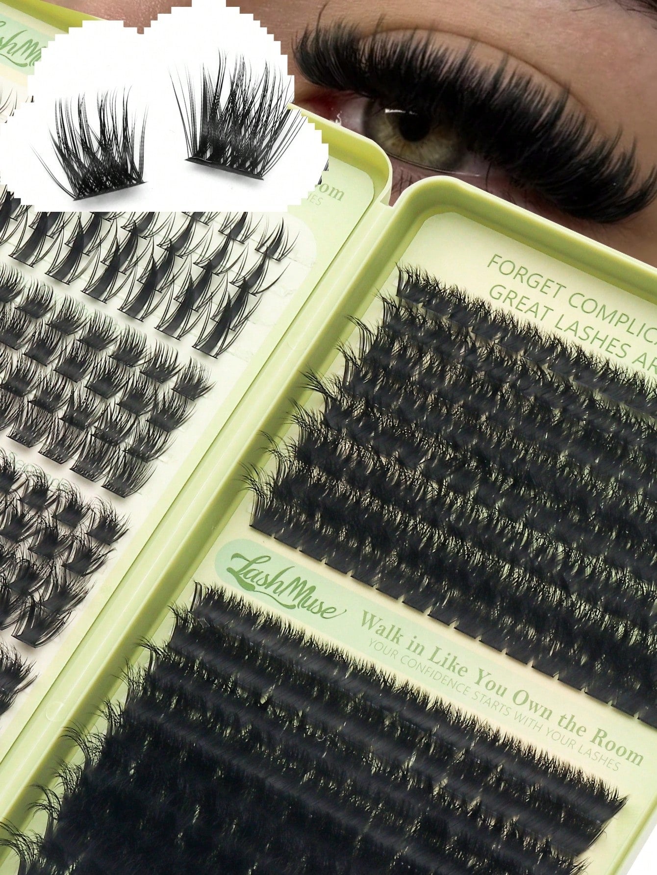 460 Clusters Large Capacity D-Curl Fluffy False Eyelash Book, 120D+200D Dual Density Combination, 8-16MM Mixed Length, Segmented Single Cluster Design For Free Matching, Create Dense Voluminous And Na
