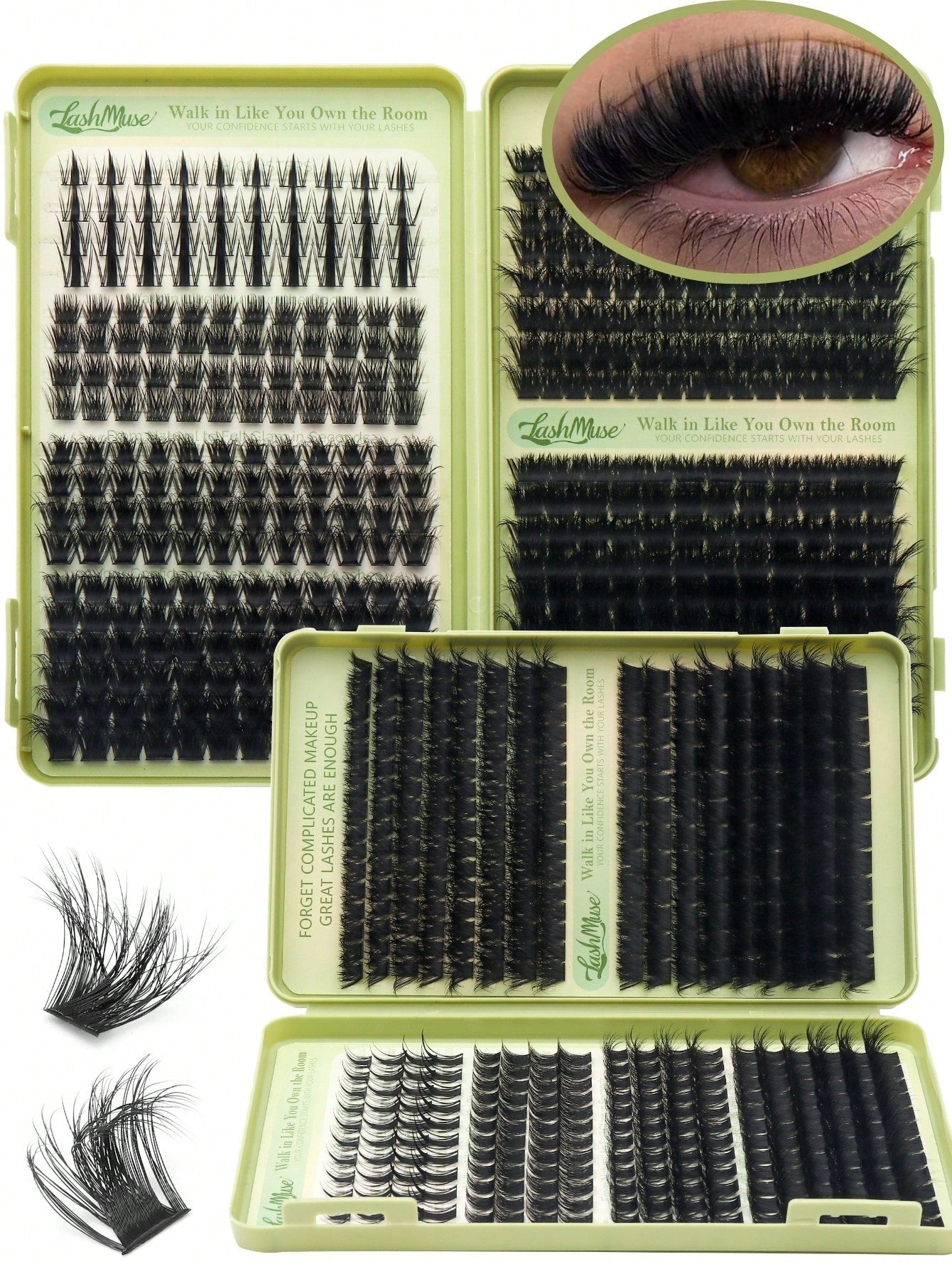 460 Clusters Large Capacity D-Curl Fluffy False Eyelash Book, 120D+200D Dual Density Combination, 8-16MM Mixed Length, Segmented Single Cluster Design For Free Matching, Create Dense Voluminous And Na