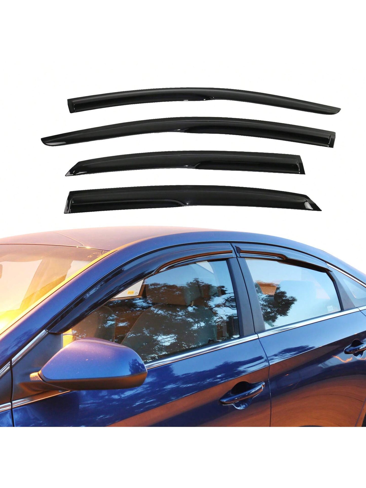 4PC Set Window Visors For 2015-2019 Hyundais' Sonata, Smoked Aero JDM Wind Deflectors Stick On Sun Rain Wind Window Guards, An Ideal Valentine Gift For The Holiday Road Trips