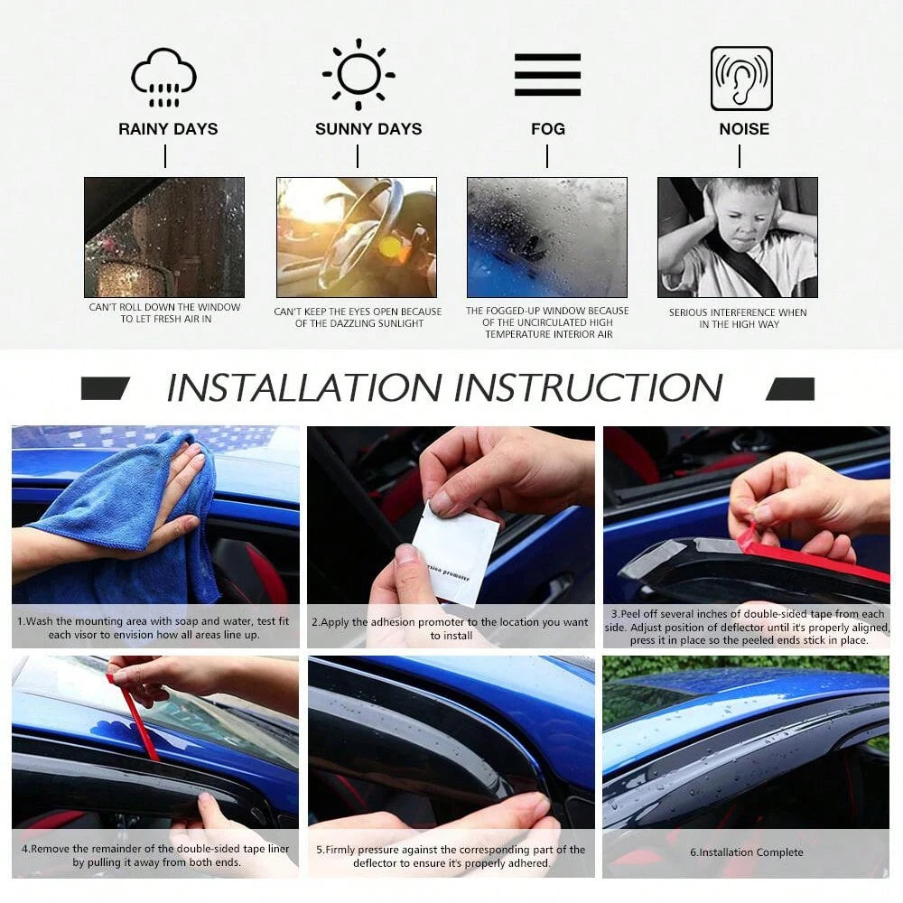 4PC Set Window Visors For 2015-2019 Hyundais' Sonata, Smoked Aero JDM Wind Deflectors Stick On Sun Rain Wind Window Guards, An Ideal Valentine Gift For The Holiday Road Trips