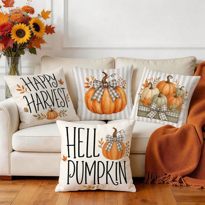 4pcs/1pc Autumn Striped Pumpkin Pillow Case Without Insert, Single-Sided Printed Pillow Case, Suitable For Living Room Bedroom Home Decor, All-Season Pillow Case