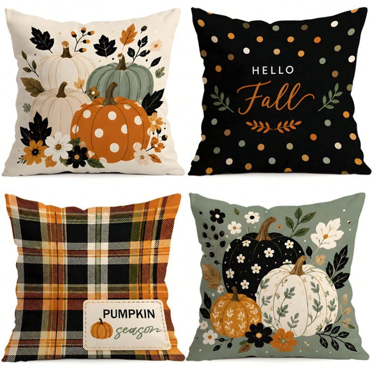 4pcs/1pc Polka Dot Plaid Colorful Pumpkin Floral Pattern Pillowcase, Single-Sided Printed Pillowcase, Suitable For Living Room Bedroom Home Decor, All Season Pillowcase