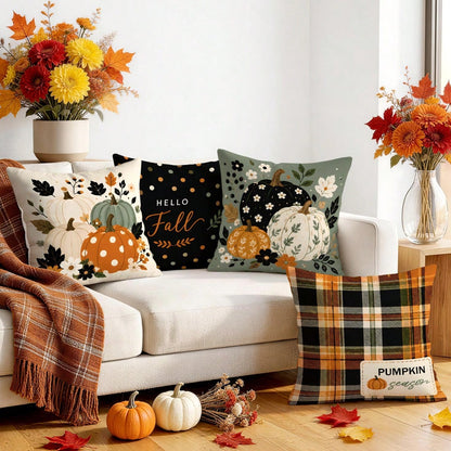 4pcs/1pc Polka Dot Plaid Colorful Pumpkin Floral Pattern Pillowcase, Single-Sided Printed Pillowcase, Suitable For Living Room Bedroom Home Decor, All Season Pillowcase