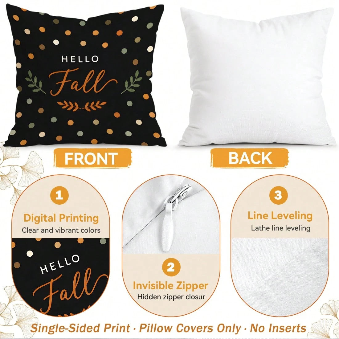 4pcs/1pc Polka Dot Plaid Colorful Pumpkin Floral Pattern Pillowcase, Single-Sided Printed Pillowcase, Suitable For Living Room Bedroom Home Decor, All Season Pillowcase