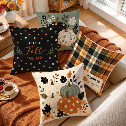 4pcs/1pc Polka Dot Plaid Colorful Pumpkin Floral Pattern Pillowcase, Single-Sided Printed Pillowcase, Suitable For Living Room Bedroom Home Decor, All Season Pillowcase