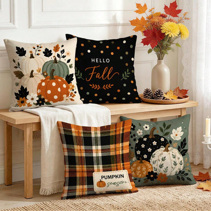 4pcs/1pc Polka Dot Plaid Colorful Pumpkin Floral Pattern Pillowcase, Single-Sided Printed Pillowcase, Suitable For Living Room Bedroom Home Decor, All Season Pillowcase
