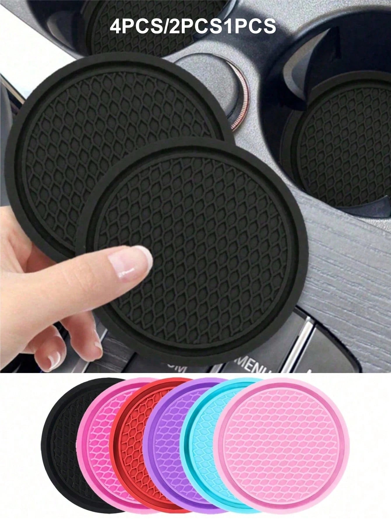 4pcs/2pcs/1pc Universal Car Anti-Slip Cup Holder Mat, Embedded Silicone Cup Pad, Car Interior Accessory Set (7cm/2.75 Inch)