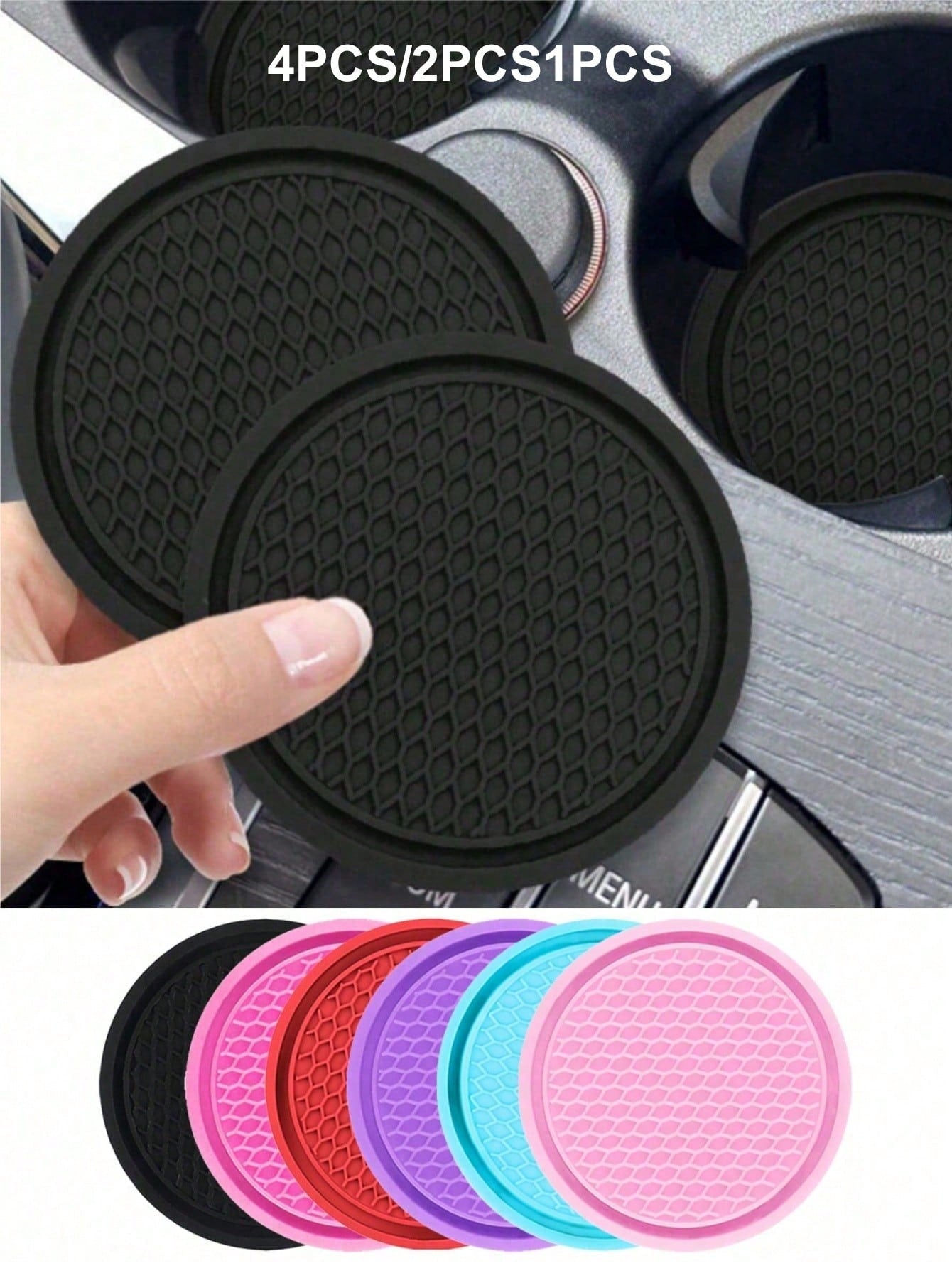 4pcs/2pcs/1pc Universal Car Anti-Slip Cup Holder Mat, Embedded Silicone Cup Pad, Car Interior Accessory Set (7cm/2.75 Inch)