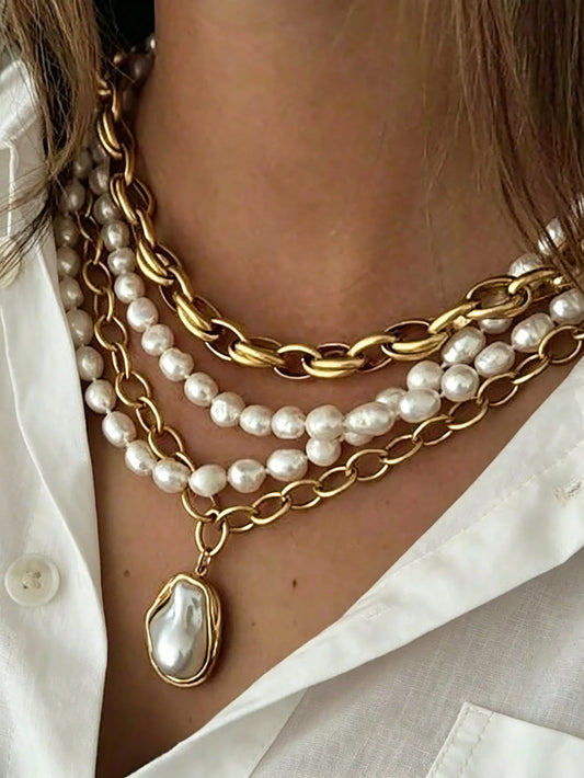 4pcs/3pcs Vintage Elegant Minimalist Bohemian Style Multi-Layer Baroque Pearl Necklace, Suitable For Daily, Party, Date, Wedding, Gift