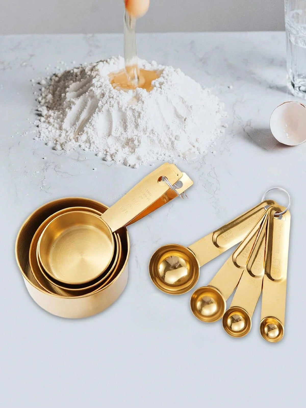 4pcs/8pcs Stainless Steel Measuring Cup And Spoon Set, Coffee, Spices, Baking, Kitchen Tools Measuring Utensils