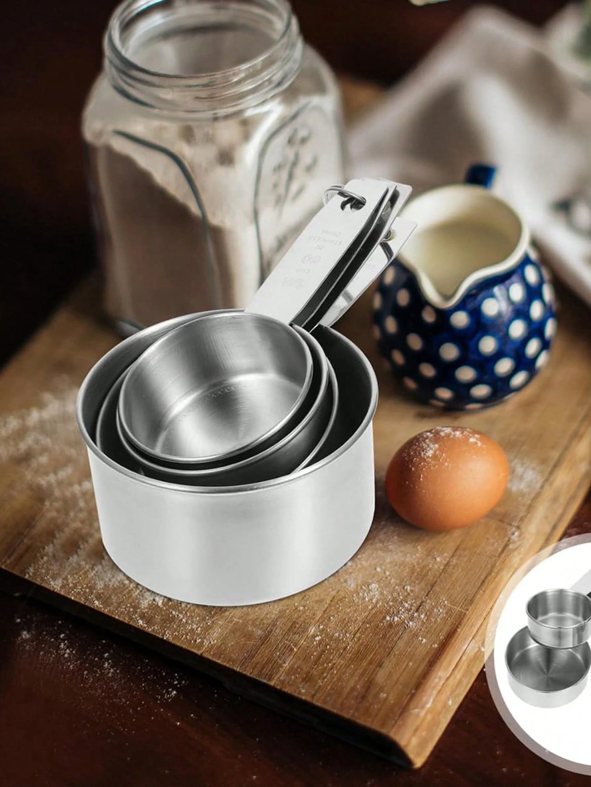 4pcs/8pcs Stainless Steel Measuring Cup And Spoon Set, Coffee, Spices, Baking, Kitchen Tools Measuring Utensils