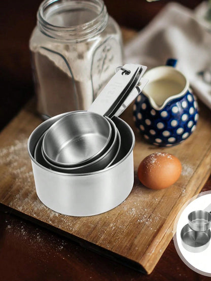 4pcs/8pcs Stainless Steel Measuring Cup And Spoon Set, Coffee, Spices, Baking, Kitchen Tools Measuring Utensils