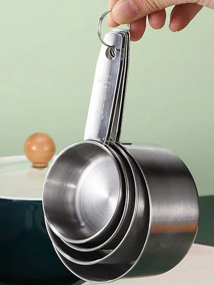 4pcs/8pcs Stainless Steel Measuring Cup And Spoon Set, Coffee, Spices, Baking, Kitchen Tools Measuring Utensils