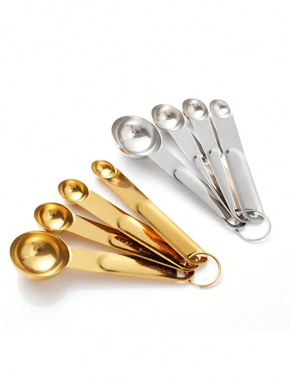 4pcs/8pcs Stainless Steel Measuring Cup And Spoon Set, Coffee, Spices, Baking, Kitchen Tools Measuring Utensils