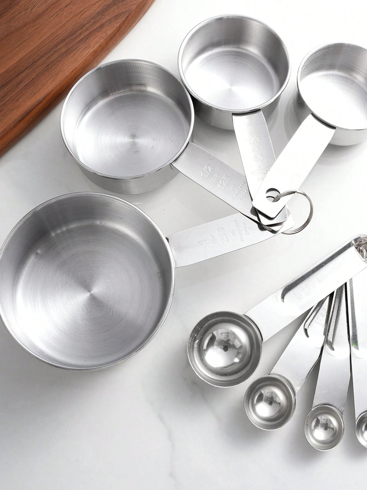 4pcs/8pcs Stainless Steel Measuring Cup And Spoon Set, Coffee, Spices, Baking, Kitchen Tools Measuring Utensils