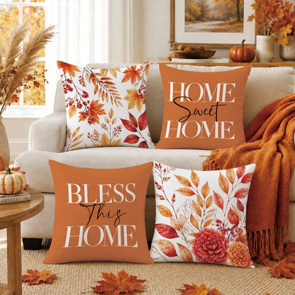 4pcs Autumn Maple Leaf & Berry Pattern Cushion Covers, Single-Sided Printed Skin-Friendly Peach Skin Velvet Material, 45*45CM Throw Pillow Covers Suitable For Room Decoration, Indoor Sofa Living Room