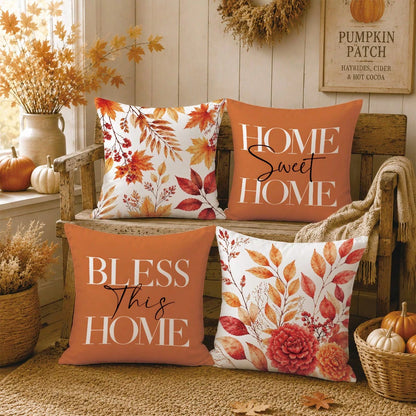 4pcs Autumn Maple Leaf & Berry Pattern Cushion Covers, Single-Sided Printed Skin-Friendly Peach Skin Velvet Material, 45*45CM Throw Pillow Covers Suitable For Room Decoration, Indoor Sofa Living Room